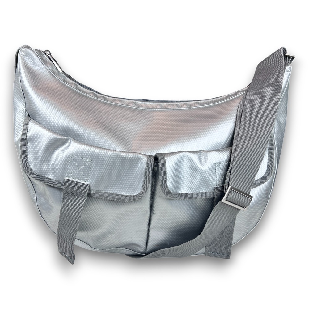 BREE Silver Nylon Crossbody Messenger Bag Adjustable Strap Travel Utility
